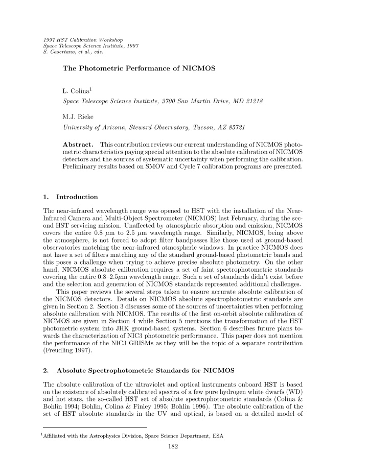 the photometric performance of nicmos