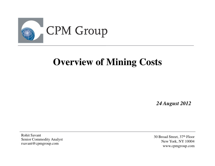 overview of mining costs