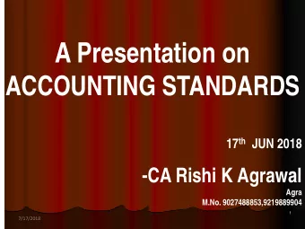 A Presentation on  ACCOUNTING STANDARDS 17 th JUN 2018  -CA Rishi K Agrawal  Agra  M.No.