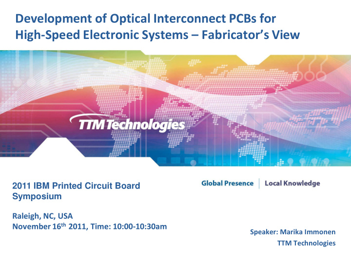 development of optical interconnect pcbs for high speed