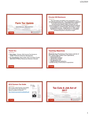 Farm Tax Update  to provide accurate and authoritative information  concerning the subject matter