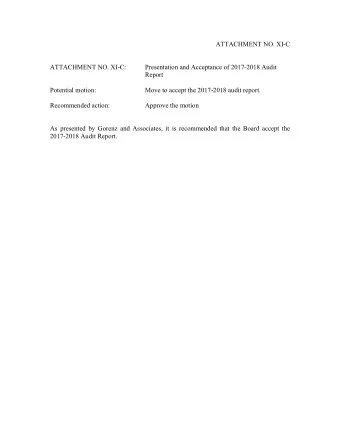 ATTACHMENT NO. XI-C  ATTACHMENT NO. XI-C:  Presentation and Acceptance of 2017-2018 Audit  Report