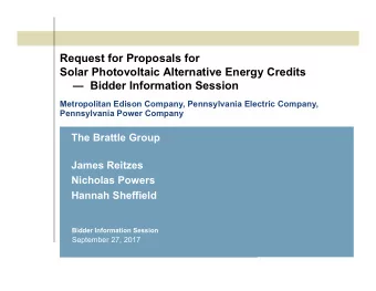 Request for Proposals for  Solar Photovoltaic Alternative Energy Credits  Bidder Information