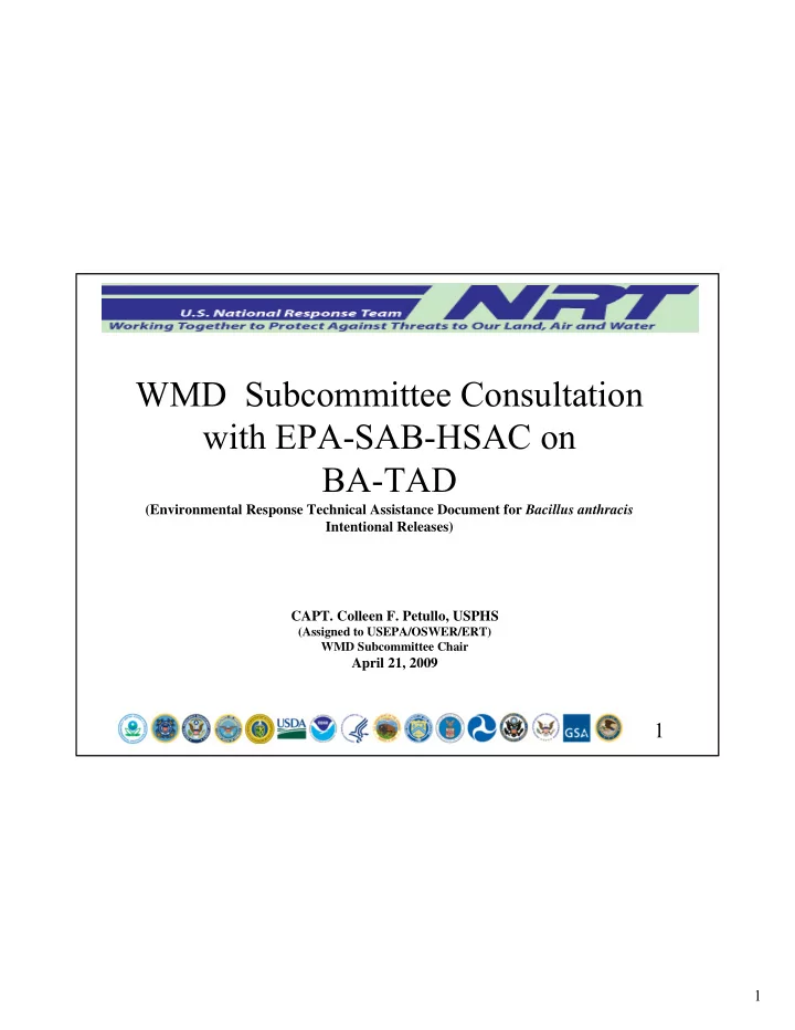 wmd subcommittee consultation with epa sab hsac on ba tad
