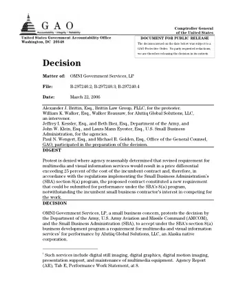 Decision  OMNI Government Services, LP  Matter of:  B-297240.2; B-297240.3; B-297240.4  File: Date: