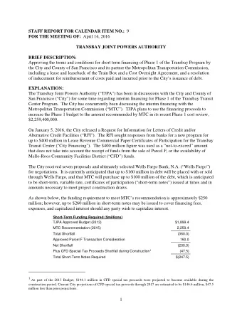 1 As part of the 2013 Budget, $194.1 million in CFD special tax proceeds were projected to become