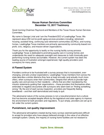 House Human Services Committee  December 13, 2017 Testimony  Good morning Chairman Raymond and