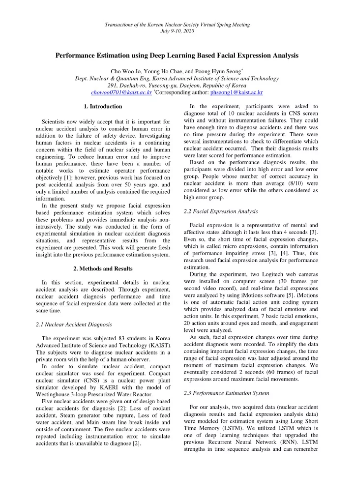 performance estimation using deep learning based facial