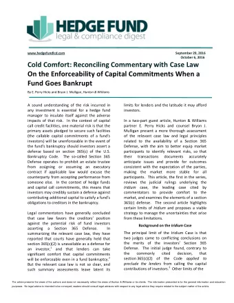Cold Comfort: Reconciling Commentary with Case Law  On the Enforceability of Capital Commitments
