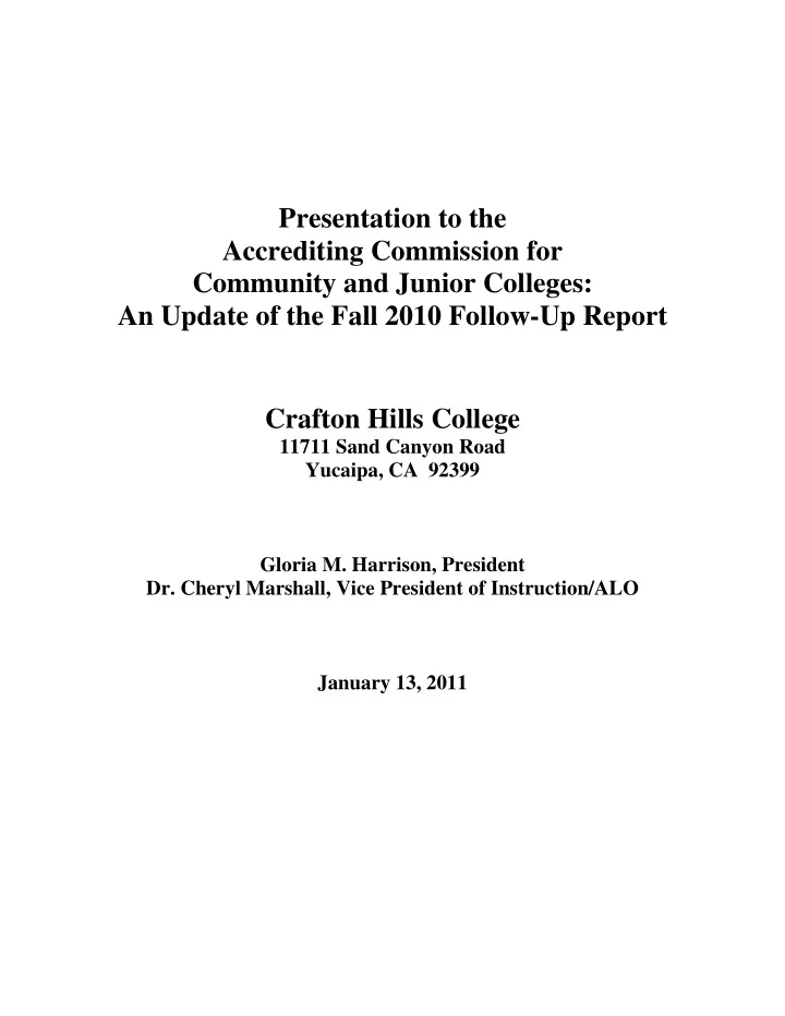 presentation to the accrediting commission for community