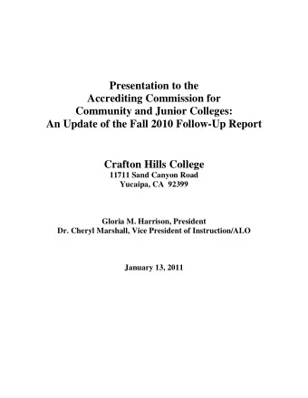 Presentation to the  Accrediting Commission for  Community and Junior Colleges:  An Update of the
