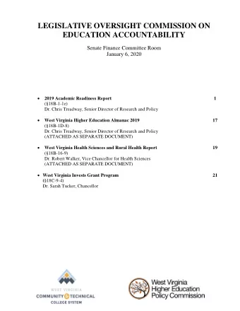 LEGISLATIVE OVERSIGHT COMMISSION ON EDUCATION ACCOUNTABILITY  Senate Finance Committee Room