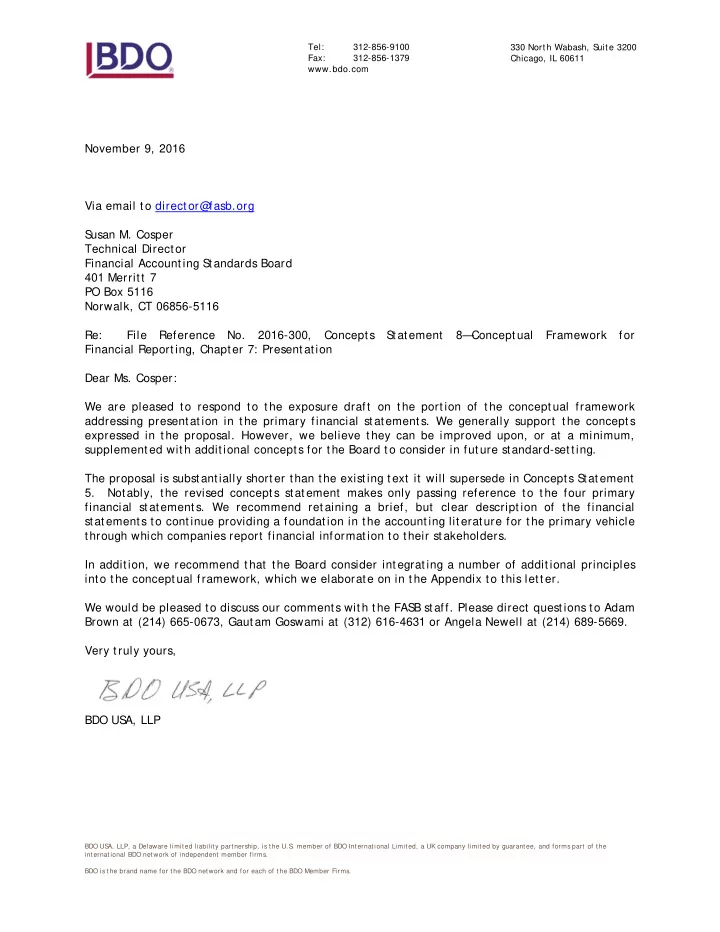 november 9 2016 via email to director fasb org s usan m
