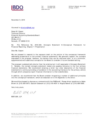 November 9, 2016  Via email to director@  fasb.org  S  usan M. Cosper  Technical Director