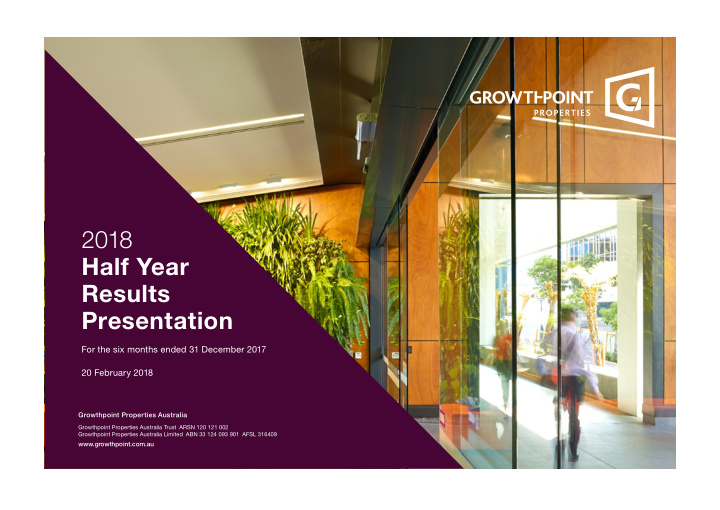 2018 half year results presentation