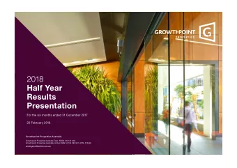 2018  Half Year  Results  Presentation  For the six months ended 31 December 2017  20 February 2018