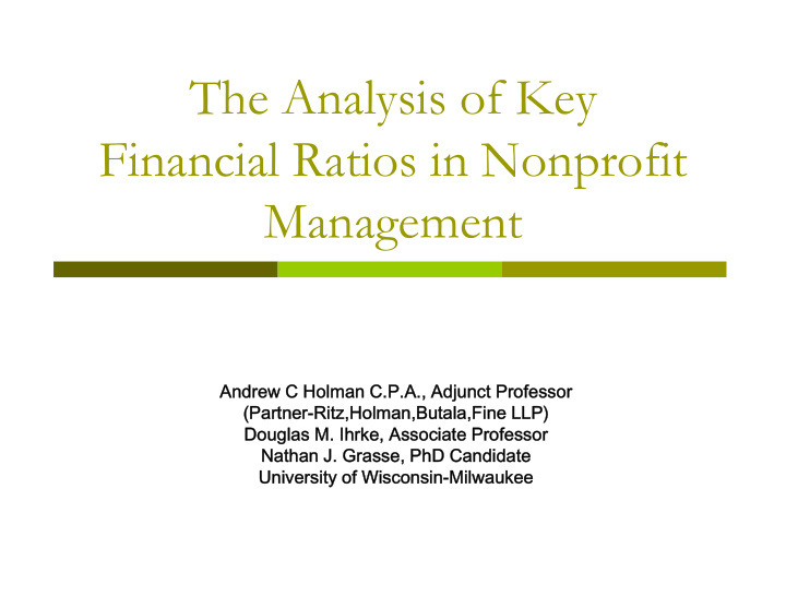 the analysis of key financial ratios in nonprofit