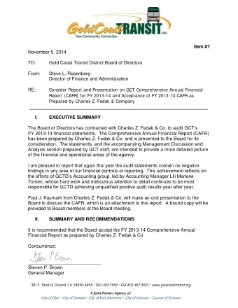 Item #7  November 5, 2014  TO:  Gold Coast Transit District Board of Directors  From:  Steve L.