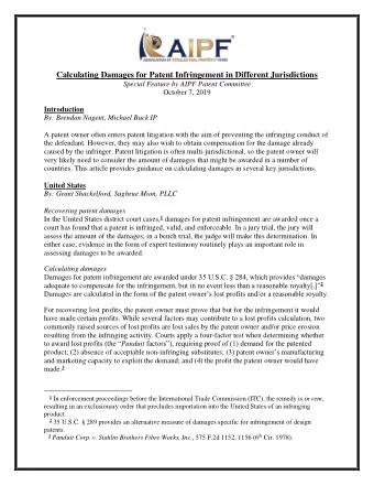 Calculating Damages for Patent Infringement in Different Jurisdictions  Special Feature by AIPF