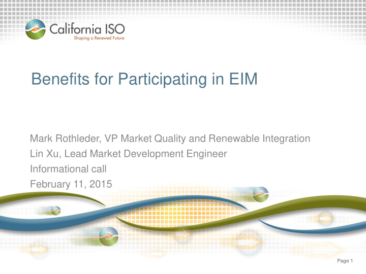 benefits for participating in eim