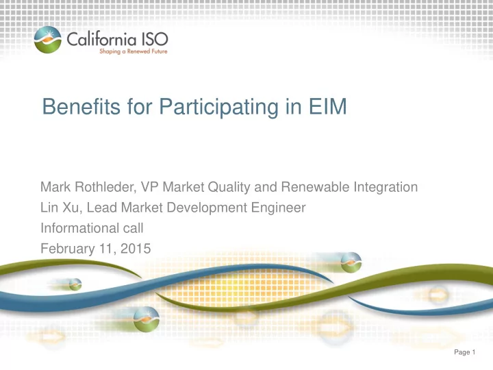 benefits for participating in eim