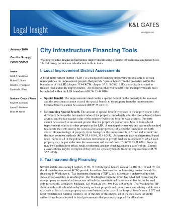 City Infrastructure Financing Tools  January 2010  Practice Group(s):  Washington cities finance