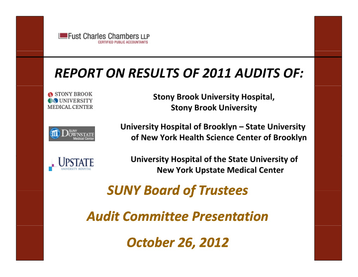 report on results of 2011 audits of