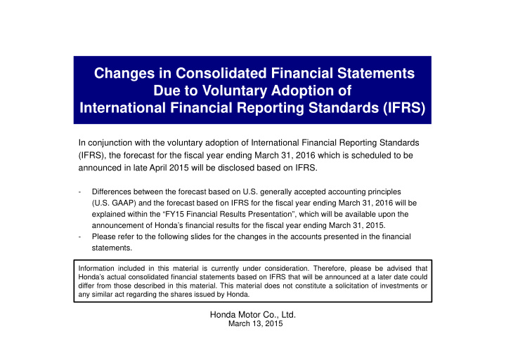 changes in consolidated financial statements due to