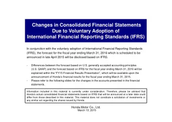 Changes in Consolidated Financial Statements  Due to Voluntary Adoption of  International Financial