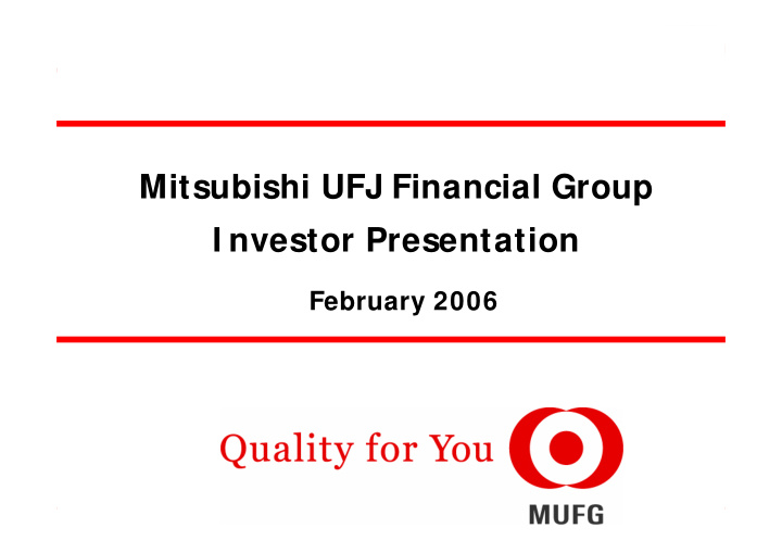 mitsubishi ufj financial group i nvestor presentation