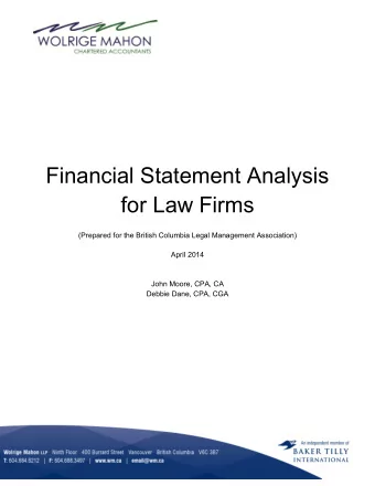 Financial Statement Analysis  for Law Firms  (Prepared for the British Columbia Legal Management
