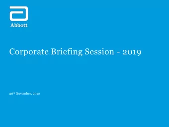 Corporate Briefing Session - 2019 26 th November, 2019 Abbott Pakistan - Analyst Briefing  Q3