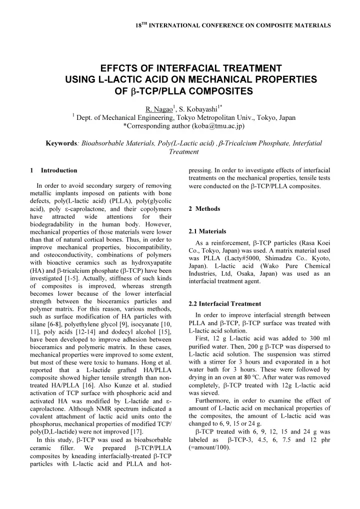 effcts of interfacial treatment using l lactic acid on