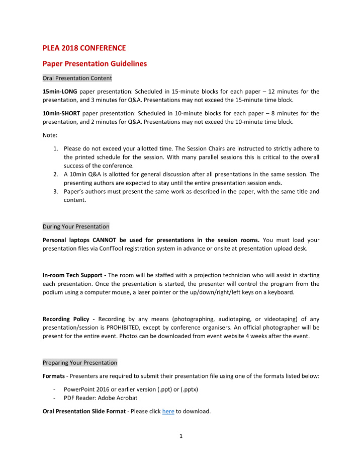 plea 2018 conference paper presentation guidelines