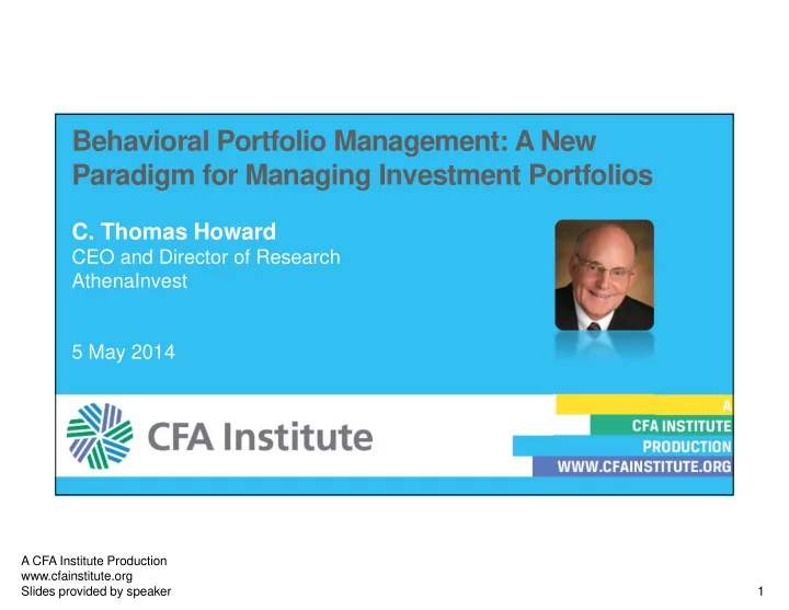 behavioral portfolio management a new paradigm for