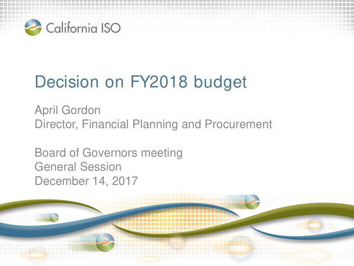 decision on fy2018 budget