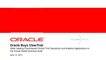 Oracle Buys ClearTrial  Adds Leading Cloud-based Clinical Trial Operations and Analytics