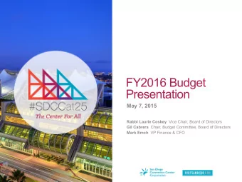 FY2016 Budget  Presentation  May 7, 2015 Rabbi Laurie Coskey Vice Chair, Board of Directors Gil