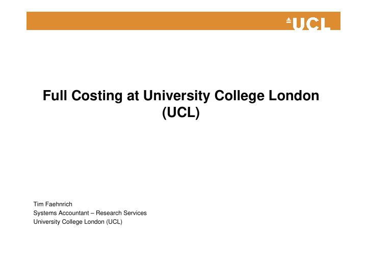 full costing at university college london ucl