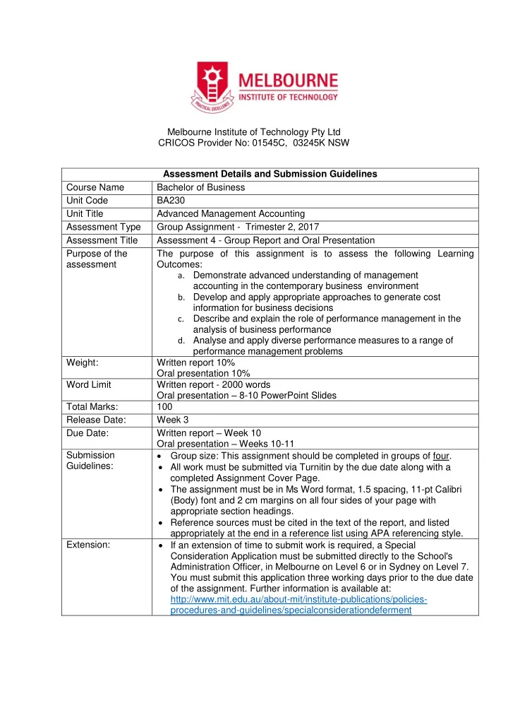 melbourne institute of technology pty ltd cricos provider