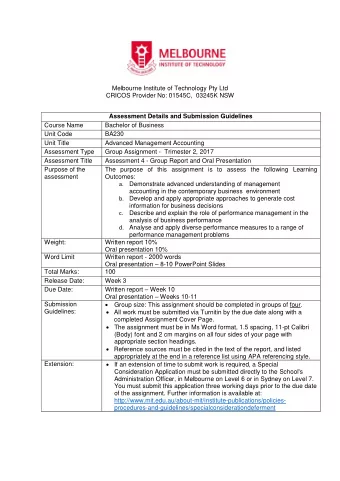 Melbourne Institute of Technology Pty Ltd CRICOS Provider No: 01545C,  03245K NSW  Assessment