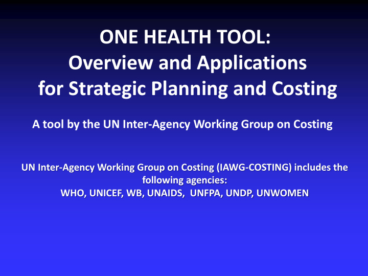 one health tool overview and applications for strategic