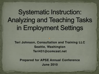 Teri Johnson, Consultation and Training LLC  Seattle, Washington  Teri431@comcast.net  Prepared for