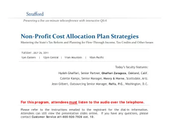 Non  Profit Cost Allocation Plan Strategies Mastering the State's Tax Reform and Planning for