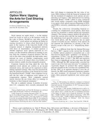 Option Wars: Upping  the tax treatment of employee stock options are pro- liferating in Congress. 2