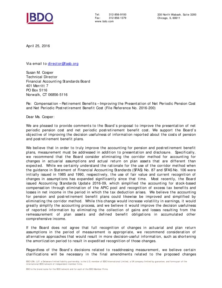 april 25 2016 via email to director fasb org s usan m