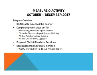 MEASURE Q A  MEASURE Q ACTIVIT  TIVITY  OCT  OCTOBER   BER  DECEMBER 20  ECEMBER 2017  Pr