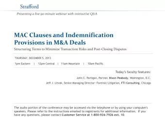 MAC Clauses and Indemnification  Provisions in M&amp;A Deals  Structuring Terms to Minimize