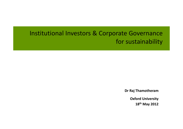 institutional investors corporate governance for