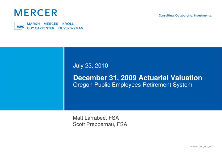 december 31 2009 actuarial valuation